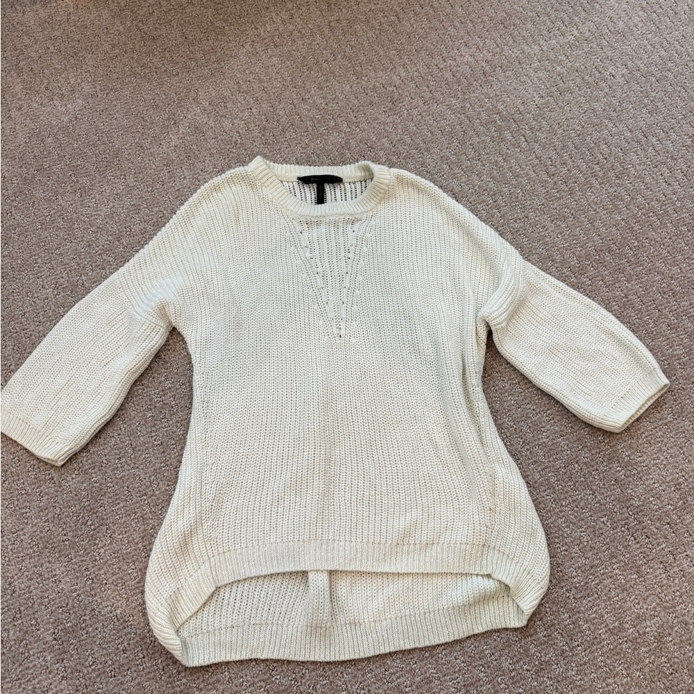 BCBG knit cream sweater with three-quarter sleeves